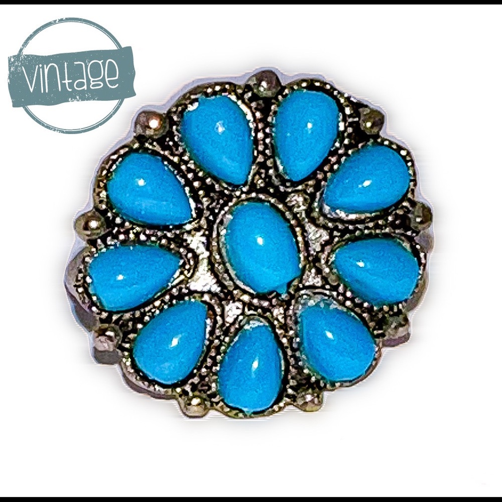 Vintage Faux Turquoise Silver Ring Boho